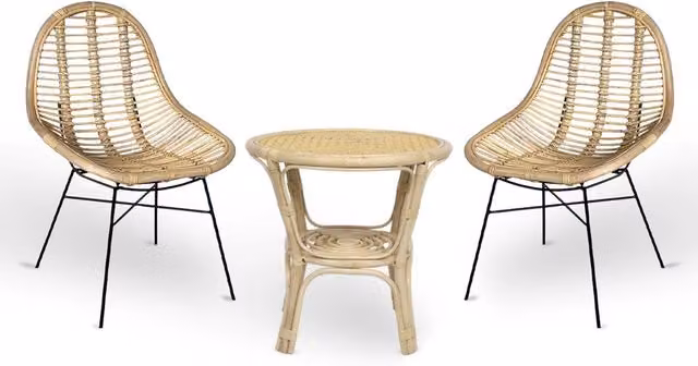 Set di 2 sedie Bety in legno di bambu con gambe in ferro e 1 tavolino in bambu