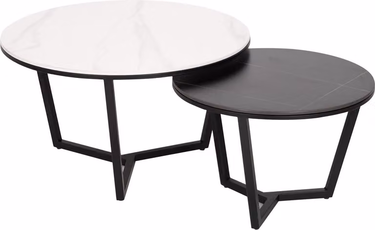 FURNLUX Tavolino Modig Marble White And Marble Black And Black 80cm / Colore principale: Bianco / Dimensioni: 80 x 45 x 80 cm