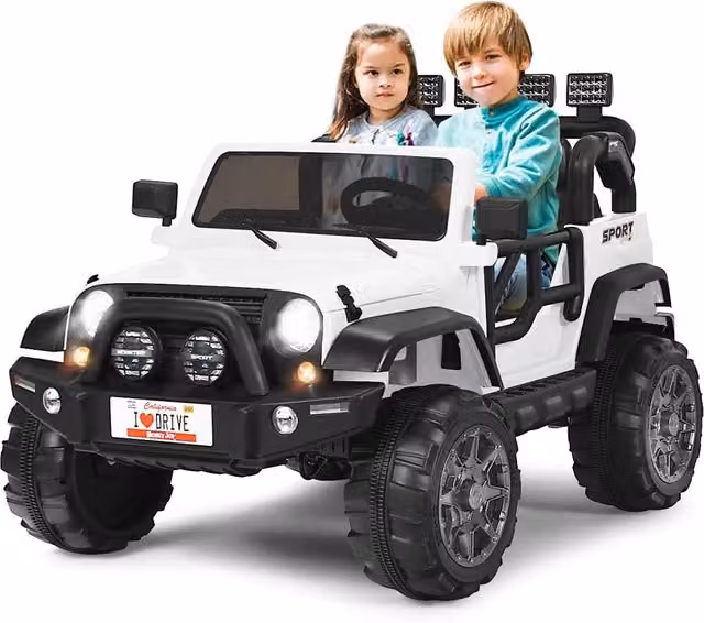 Auto Macchina Elettrica per Bambini 12V, Veicolo Elettrico a Batteria a 2 Posti, con Telecomando 2,4 G, Porta USB e AUX, per Bambini 3+ Anni (Bianco)