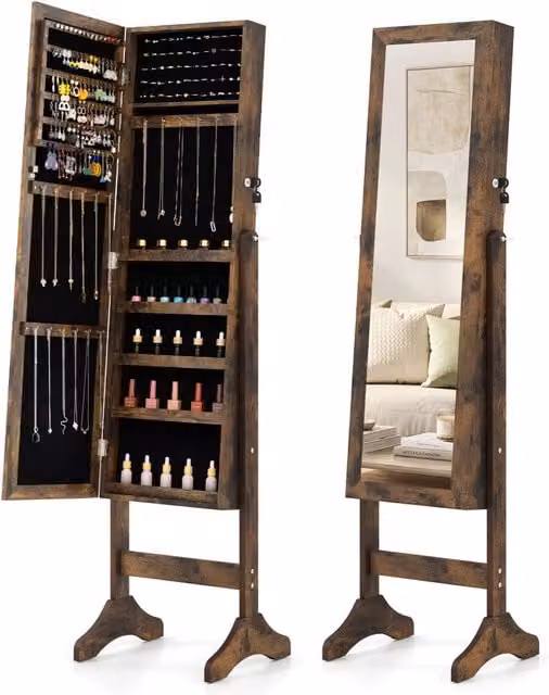 Armadietto portagioie da terra con specchio a figura intera DESIGN IN, Marrone, L: 40 cm, P: 36 cm, H: 156 cm – 1