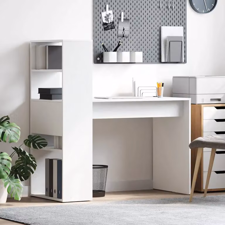 Scrivania moderna vidaXL in MDF bianco opaco L/P/H: 113 x 54 x 120 cm