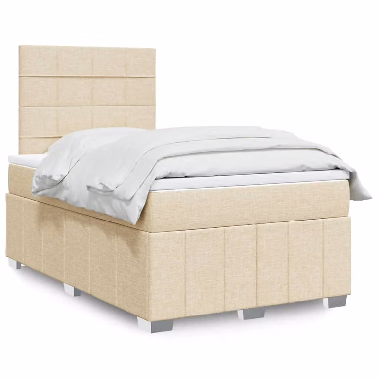 vidaXL Giroletto a Molle con Materasso in Tessuto Beige e Bianco L/P/H: 120 x 190 x 150,5 cm