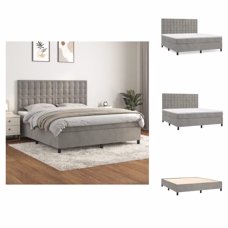 vidaXL Letto a molle con materasso grigio chiaro 160x200 cm in velluto - Letti e strutture letto