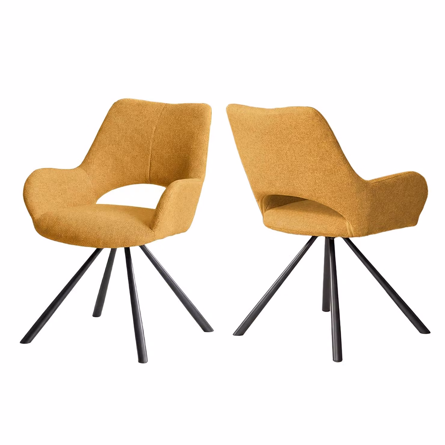 Meubles Cosy - Set da 2 sedie da pranzo moderne in tessuto giallo con gambe in metallo nero - BETH