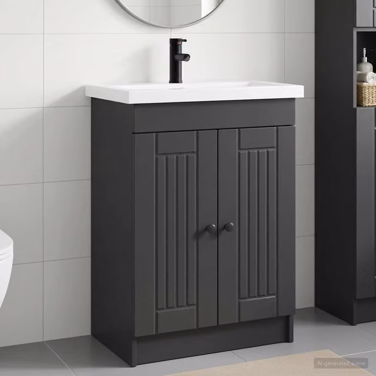 Set di mobili per il bagno moderni vidaXL in legno e metallo nero, L: 78,5 cm, P: 37,5 cm, H: 81 cm