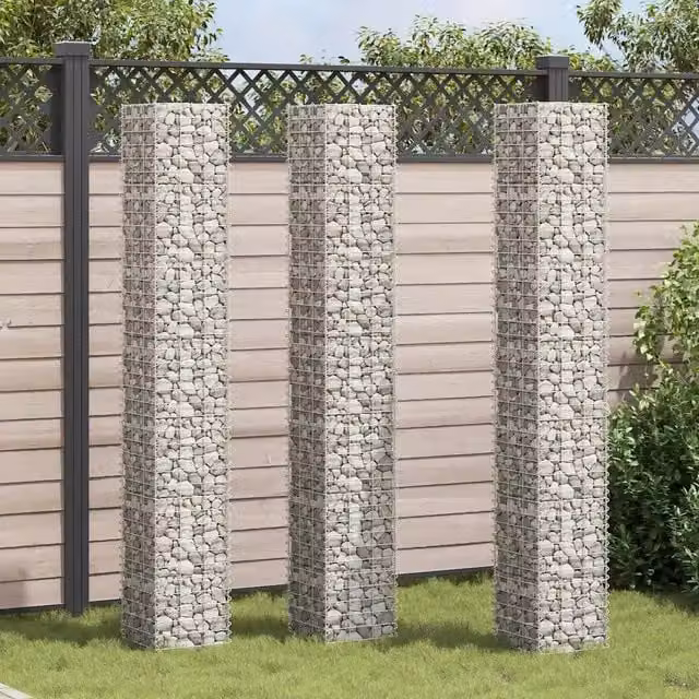 Set di 3 fioriere a gabbione DESIGN IN in acciaio grigio e argento, L/P/H: 30 x 30 x 200 cm