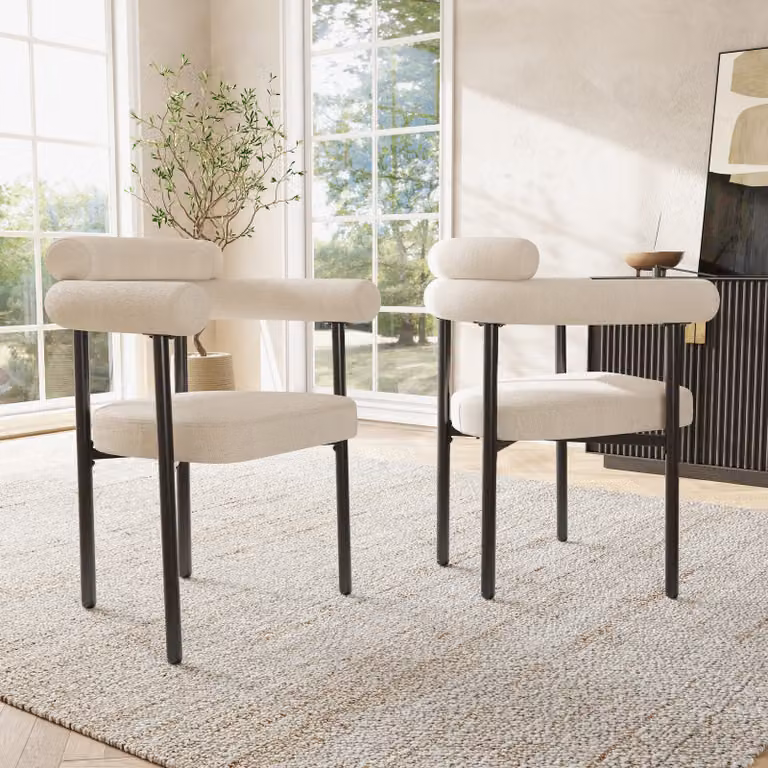 MODFU Sedie da pranzo imbottite (2 pezzi) con gambe in metallo, sedie da salotto, sedie ergonomiche con schienale, sedie per sala da pranzo e cucina, per soggiorno e camera da letto, beige