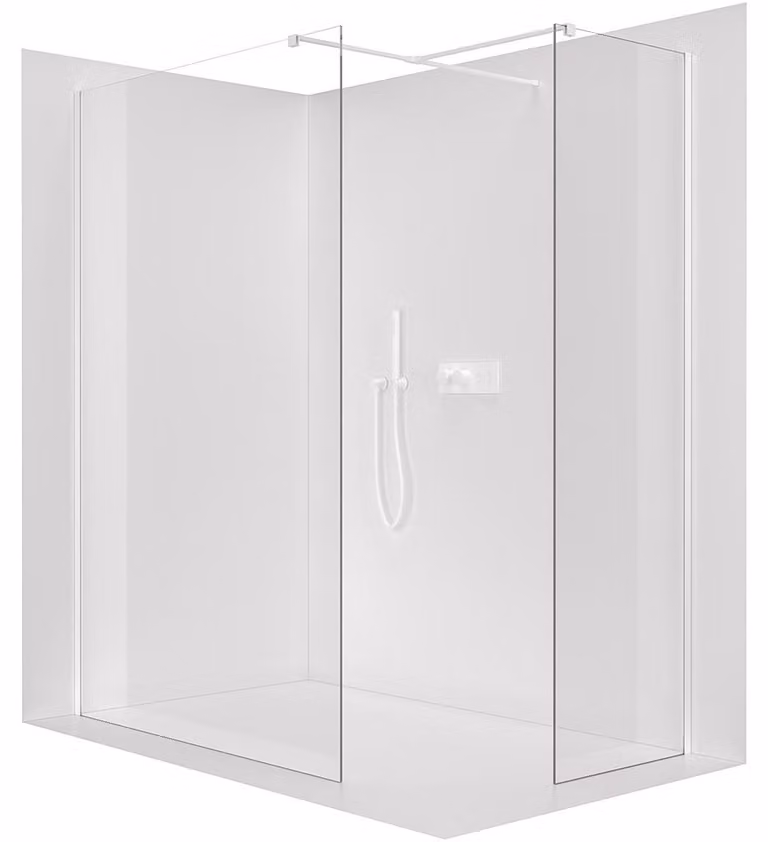 Pannello doccia angolare Walk-in Onyx T, destro/sinistro - 8 mm - profilo quadrato - bianco opaco, vetro trasparente - 120x90x200 cm