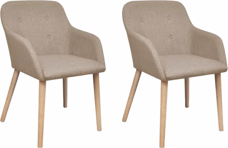 The Living Store Sedie da pranzo 2 pz. Tessuto beige e legno massiccio di quercia