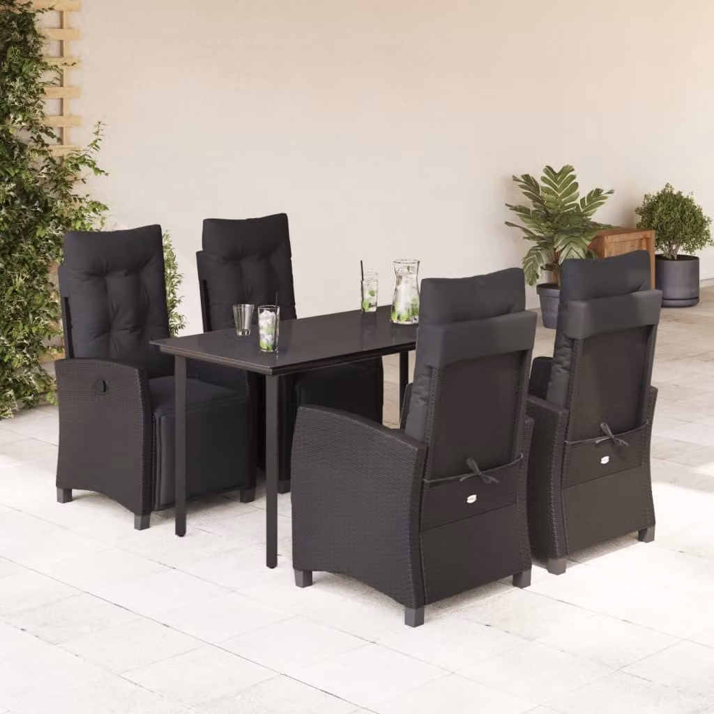 Maison Exclusive - Set da pranzo da giardino 5 pezzi con cuscini in polyrattan nero