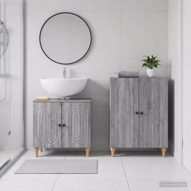 Set di mobili da bagno vidaXL ALKMAAR composto da base lavabo e mobile laterale, colore grigio opaco, design moderno – 1