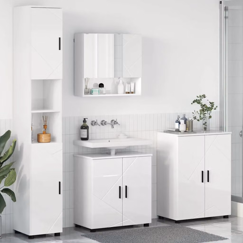 Set di mobili per il bagno moderno vidaXL in 4 pezzi Bianco Lucido L/P/H: 61 x 35 x 64 cm