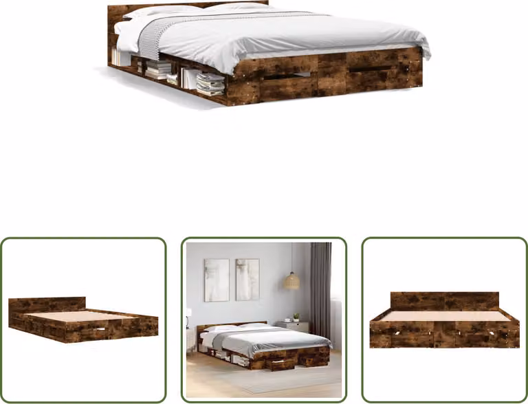 The Living Store Struttura letto con cassetti in rovere fumé 140x200cm Materiale in legno