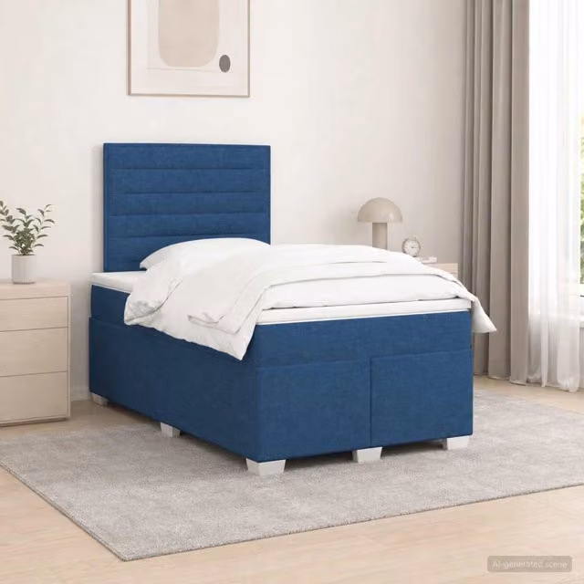 Letto box spring vidaXL con materasso a molle insacchettate e base contenitore, colore blu e bianco, L/P/H: 120 x 200 x 140,5 cm
