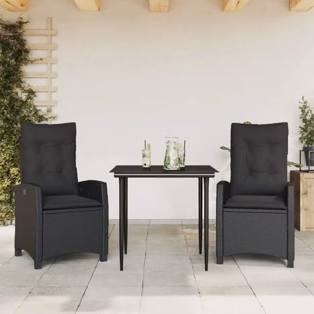 Set da Pranzo da Giardino 3 pz con Cuscini Nero in Polyrattan 3212742