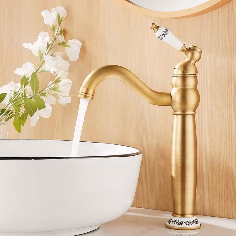 Miscelatore per lavabo, stile antico, in ottone, con movimento a 360°, maniglia in Vetroceramica, realizzato in ottone