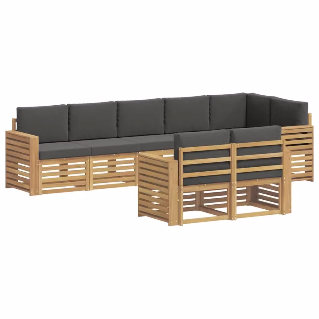 Set di divani da esterno vidaXL a forma di L composto da 8 pezzi in legno di acacia con cuscini bianchi e antracite – 2