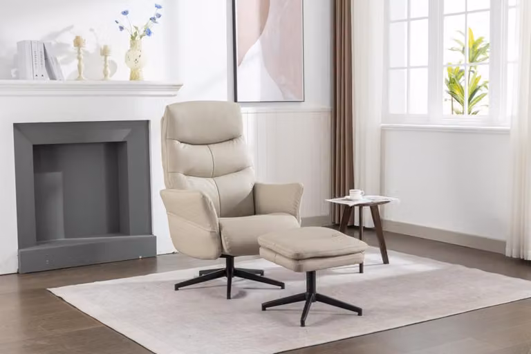 Poltrona relax imbottita con poggiapiedi - beige