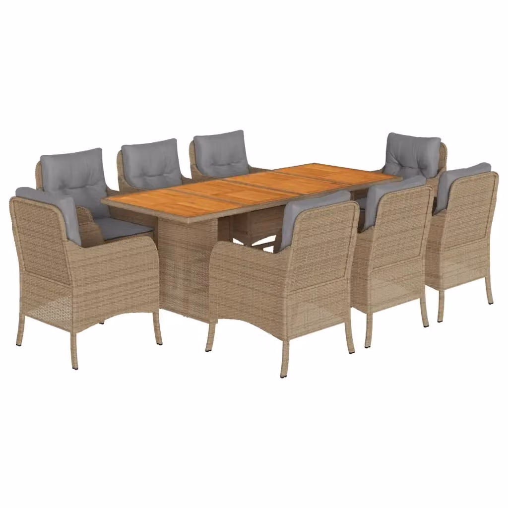 Set da pranzo da giardino vidaXL in polyrattan con cuscini beige e legno di acacia, 9 pezzi – 2