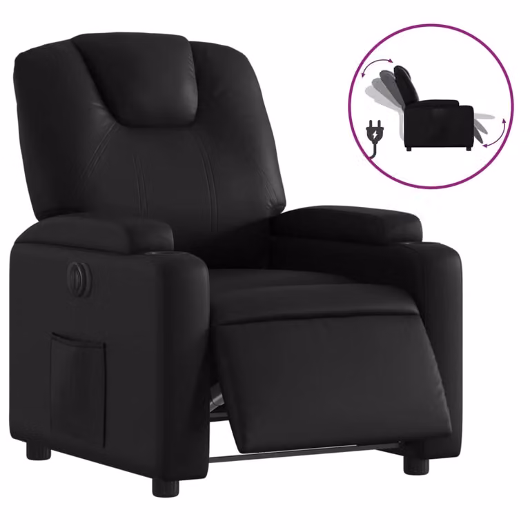 Poltrona Reclinabile Elettrica Nera in Pelle finta