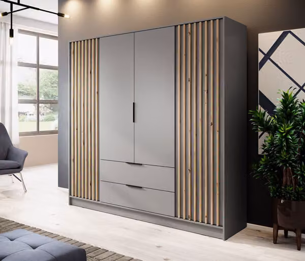 Armadio "Nelly" ad ante battenti grigio rovere Artisan larghezza 206cm