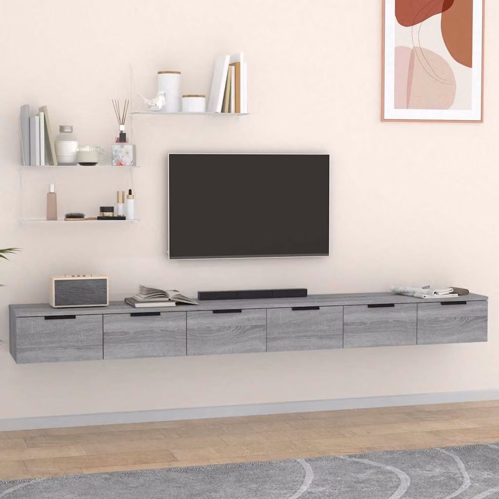 Set di 2 Mobili a Muro vidaXL in Legno e MDF Grigio, L 102 cm x P 30 cm x H 20 cm – 1