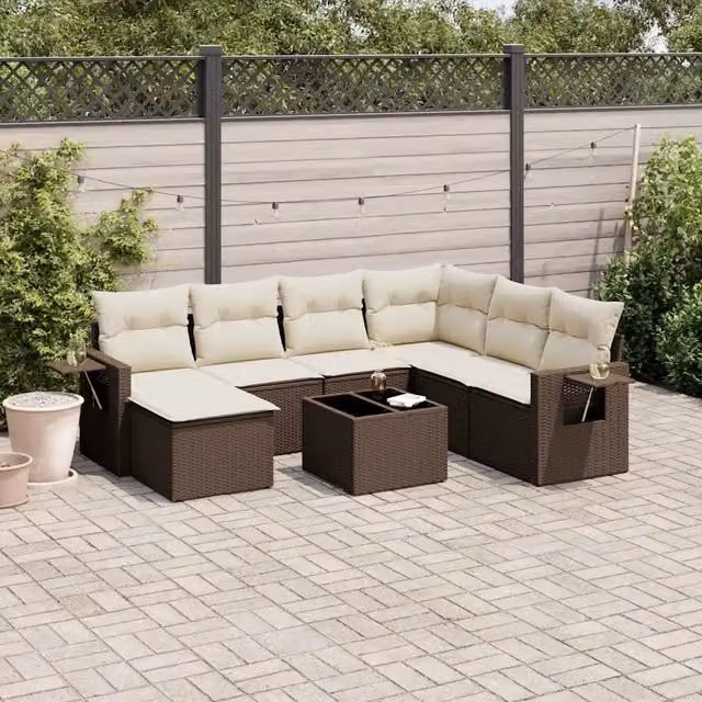 Set Divani da Giardino 8 pz con Cuscini Marrone in Polyrattan 3220512