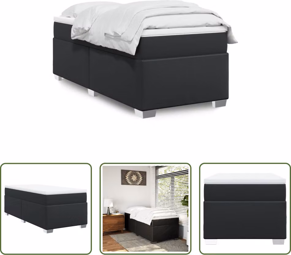 The Living Store Letto a molle con materasso nero 90x200 cm in Pelle finta