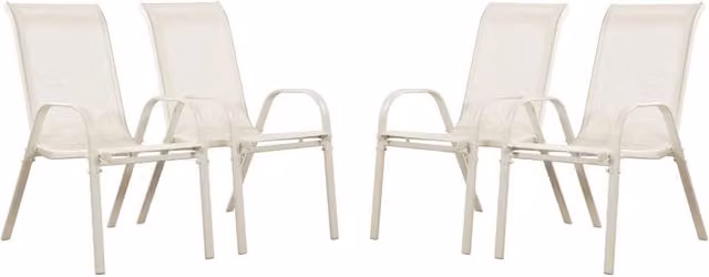 Set di 4 sedie da giardino Cordoba Phoenix in textilene beige con struttura in acciaio verniciato a polvere e braccioli, impilabili e resistenti ai raggi UV