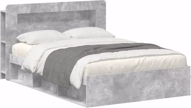 Letto matrimoniale | Letto per adulti | Telaio del letto con storage Grigio Cemento 140 x 200 cm