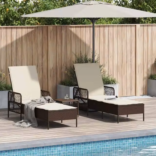Lettino da sole 3 pz polyrattan Marrone e Bianco Crema 365433