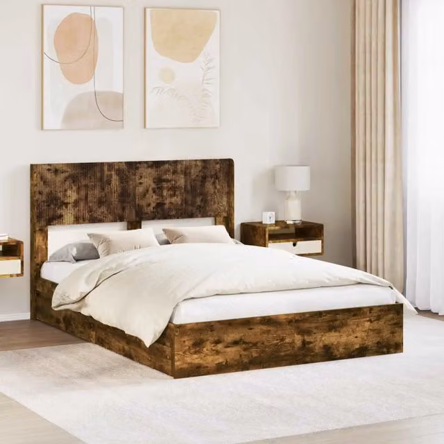 Struttura del letto con stoccaggio e testata Rovere Fumo 3414393