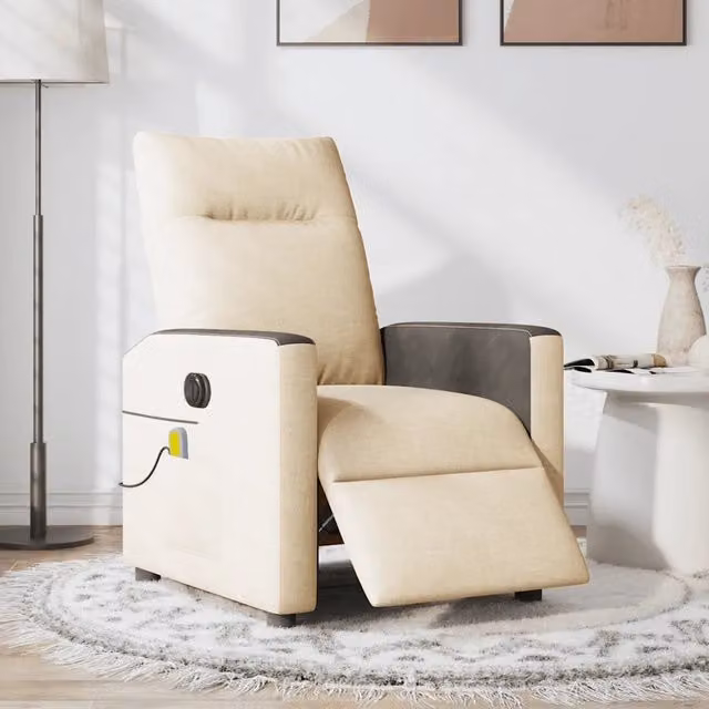 Poltrona Reclinabile Massaggiante | Sedia Relax Elettrica Crema in Tessuto