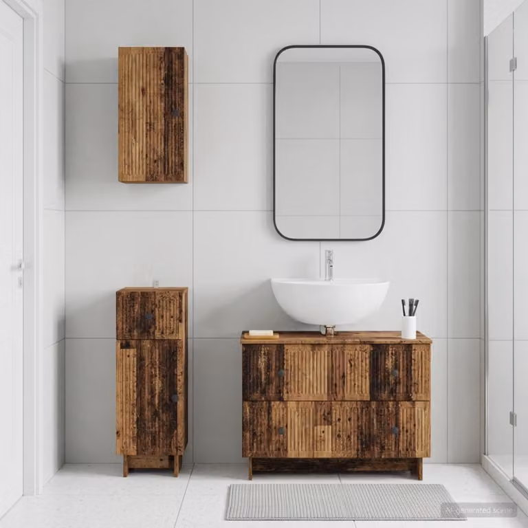 Set di armadietti da bagno vidaXL EDE in 3 pezzi, design minimalista in legno color marrone, L/P/H: 82,0 x 59,0 x 59,0 cm