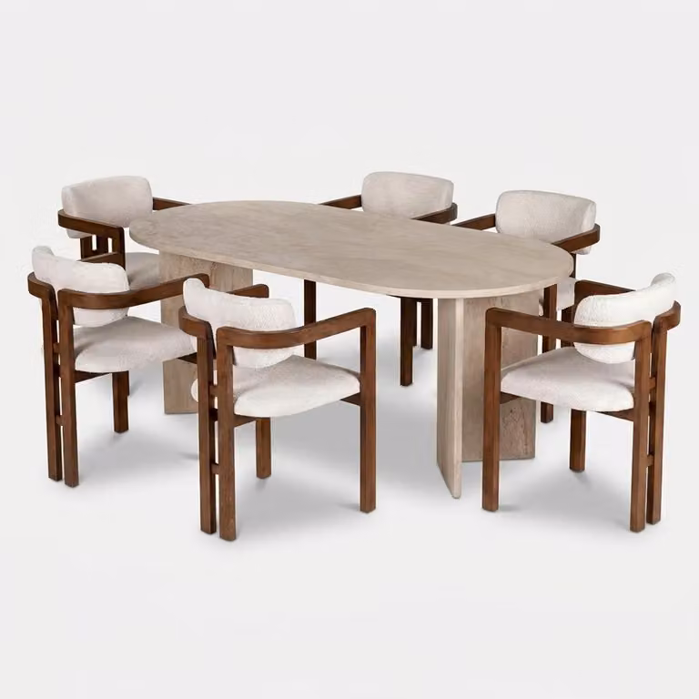 Set da pranzo Meridia 6 con 6 sedie moderne in noce - bianco