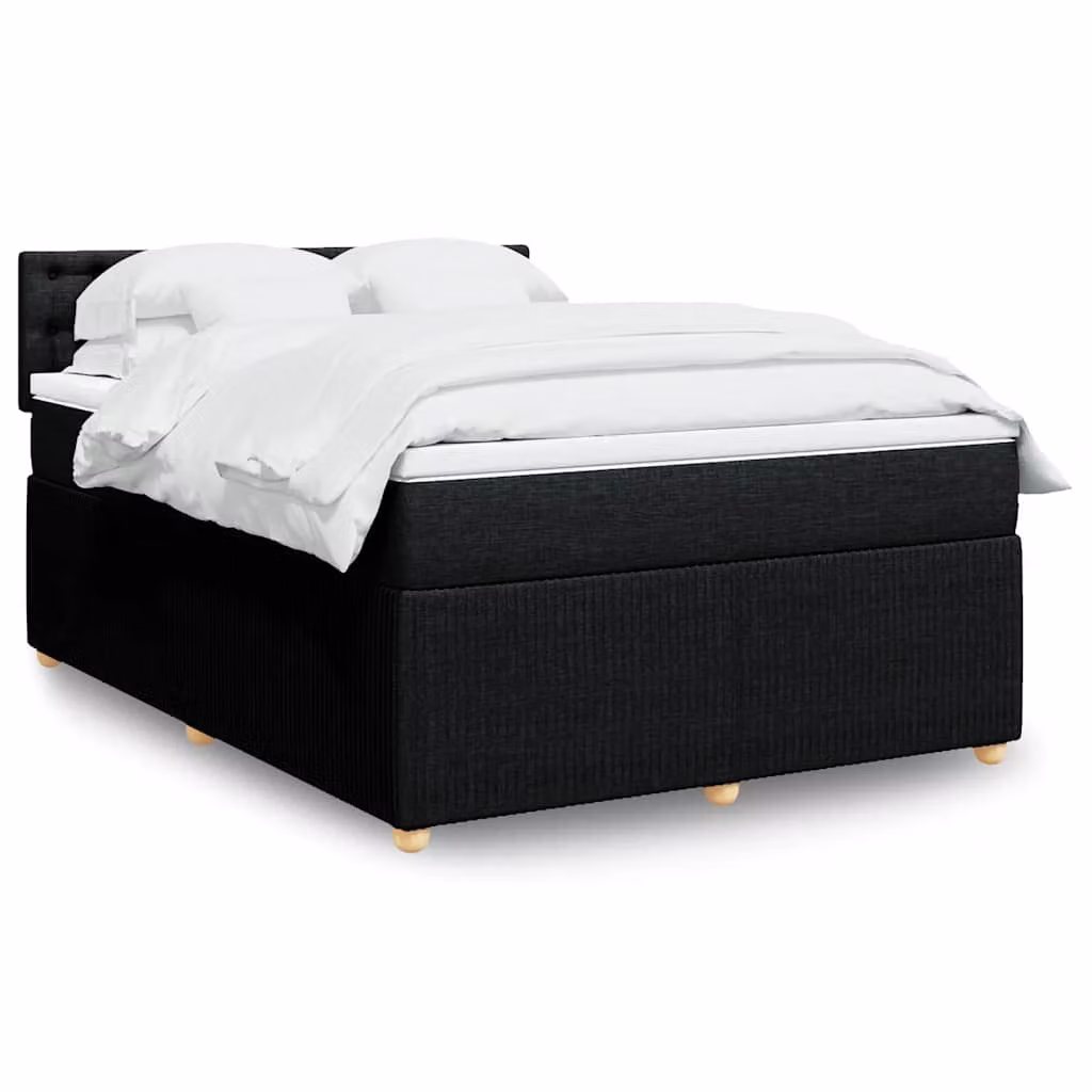 vidaXL Giroletto a Molle con Materasso Ibrido in Tessuto Nero L: 140 cm, P: 190 cm – 1