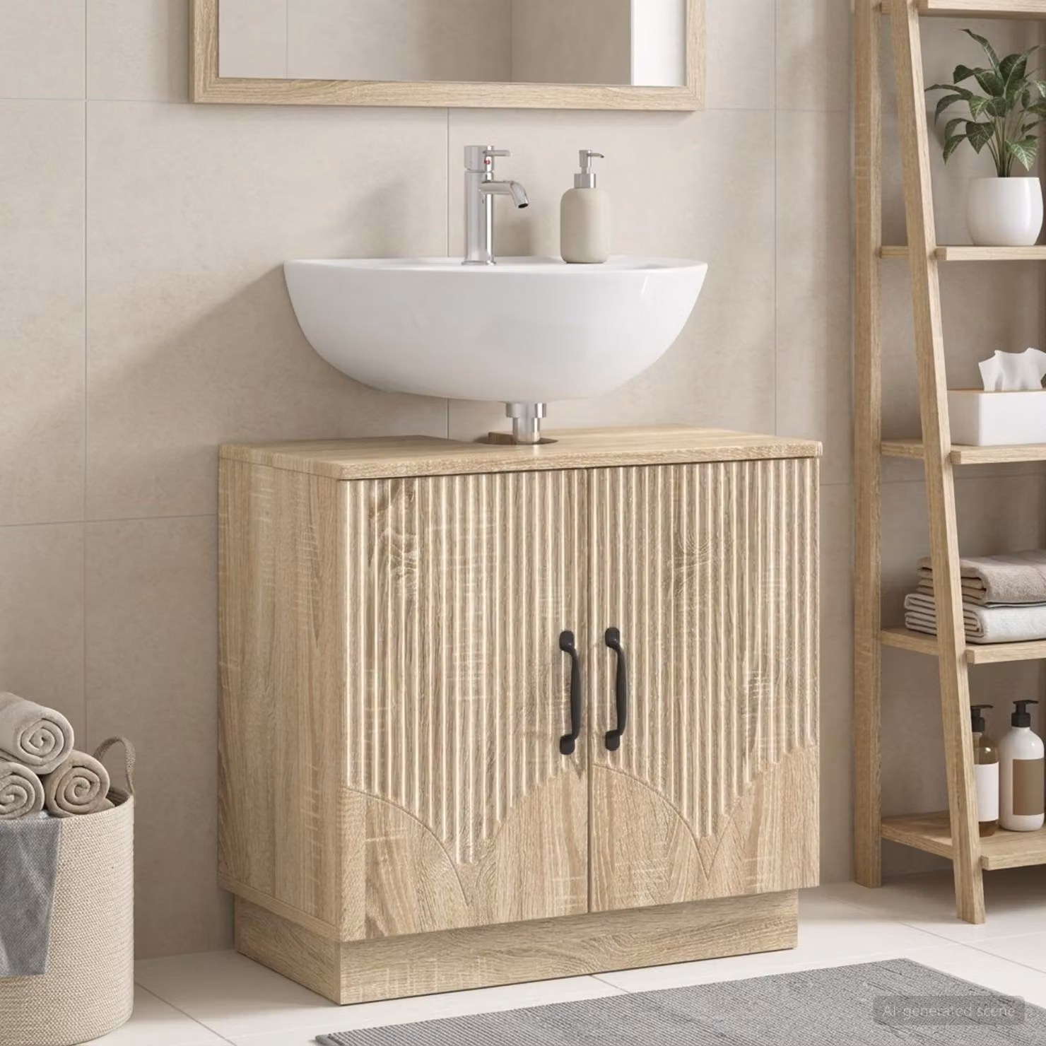 Armadio per lavabo da bagno vidaXL HOORN Rovere Sonoma marrone con ante a battente