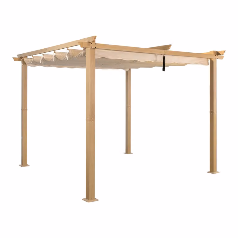 Angel Living Pergola da giardino 3 x 3 m in alluminio antracite, tubi del tetto in acciaio, tetto regolabile in poliestere giallo crema