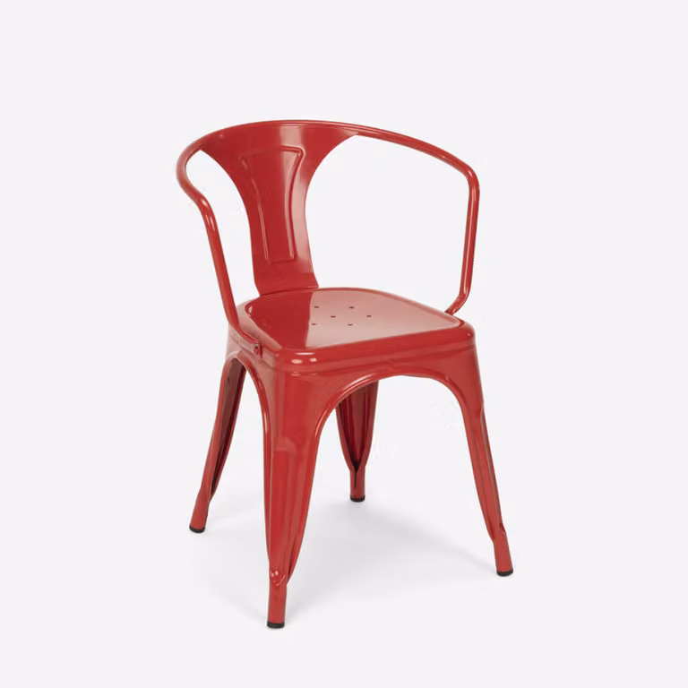 Sedia in stile industriale con braccioli in acciaio per cucina e bar Steel Arm - Rosso
