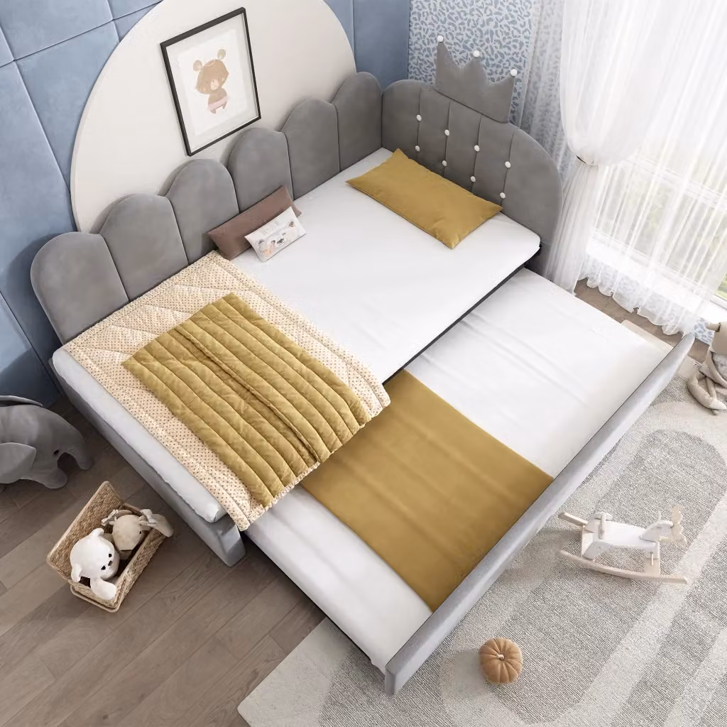 Letto divano estraibile OKWISH in velluto grigio con vano contenitore, senza materasso, L: 90 cm, P: 200 cm – 2