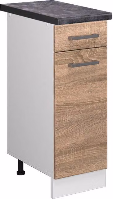 Mobiletto base per cucina Vicco R-Line Sonoma e Bianco con piano Antracite, L: 30 cm, H: 81,6 cm, P: 60 cm
