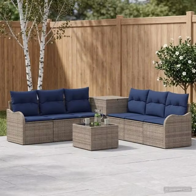 Set di divani 8 pz Grigio e Blu Navy 55 x 55 x 37 cm 3448061