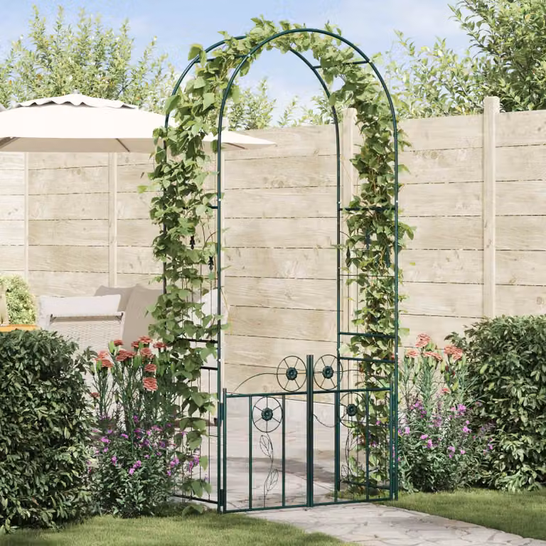 Arco da giardino ornamentale vidaXL in acciaio verde L: 102 cm, P: 50 cm, H: 218 cm