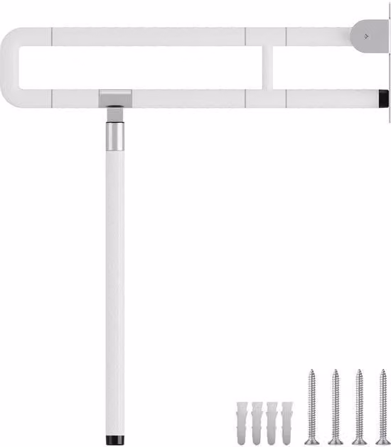 Supporto per WC con meccanismo ribaltabile - Supporto per WC regolabile - Maniglia per supporto WC - Fissaggio a parete - Lunghezza 60 cm - Bianco