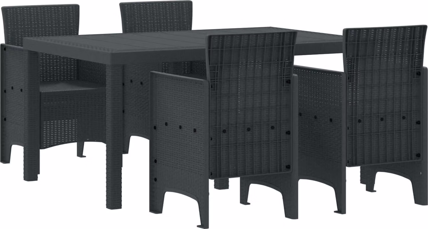 Set da Pranzo per Giardino 5 pcs Antracite Rattan Polt