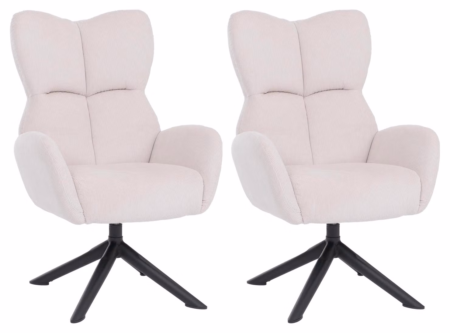 Set da 2 sedie da pranzo MCW-Q54, sedia relax, sedia lounge, sedia imbottita, girevole, metallo, tessuto cord (320 g/m²) ~ color crema