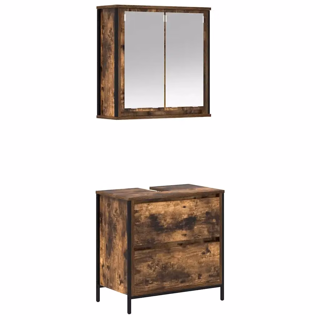Set Mobili da Bagno vidaXL 2 Pezzi in Legno e Metallo Marrone Stile Industrial con Mobile Lavabo e Pensile a Parete – 2
