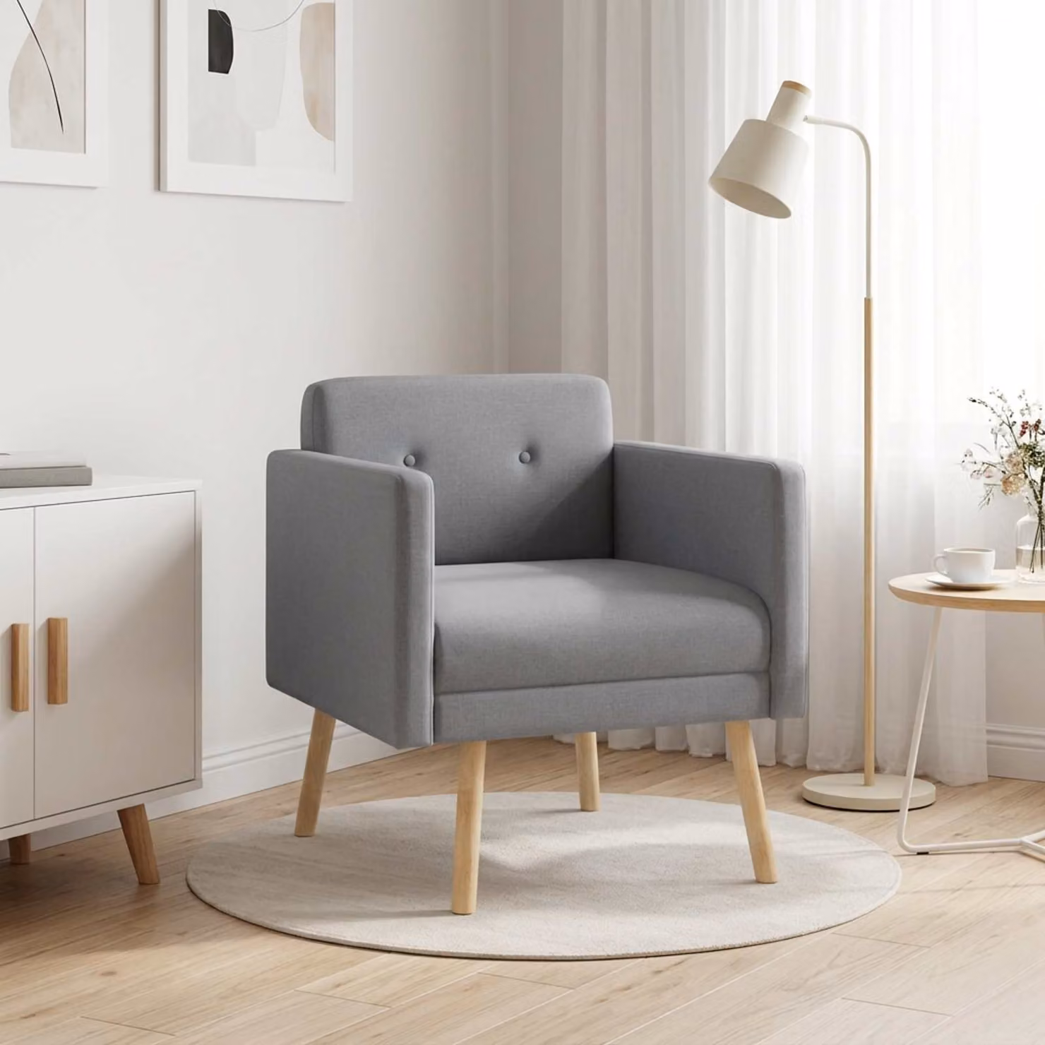 Sedia d'accento moderna vidaXL in tessuto grigio con braccioli e struttura in legno