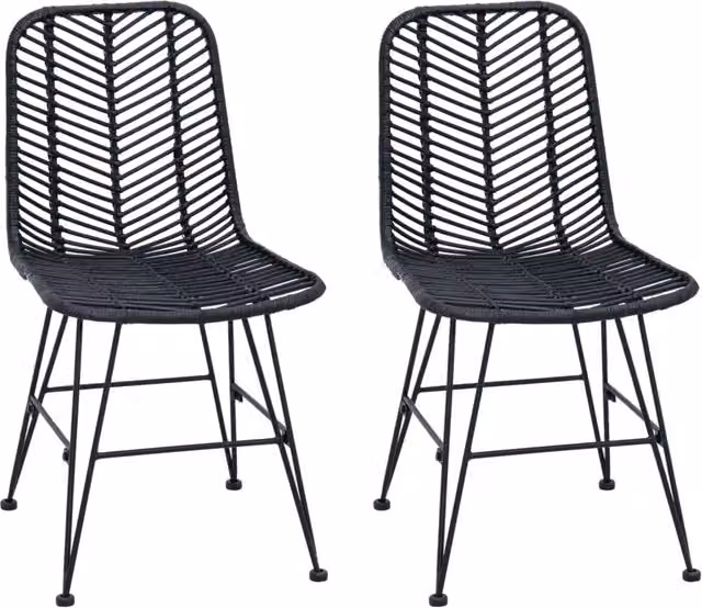 Sedia da pranzo 2 pz | Sedie da cucina Rattan e Ferro Nero 44,5 x 54,5 x 85 cm