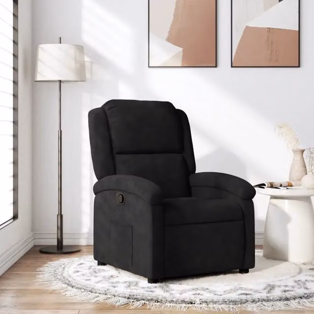Poltrona reclinabile relax vidaXL in velluto nero con braccioli e struttura in legno e metallo – 1